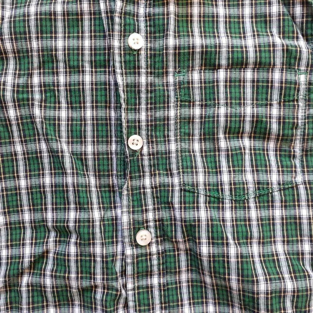 Oshkosh Boys Shirt Button Down Green Navy Plaid Long Sleeve Size 6 Holiday